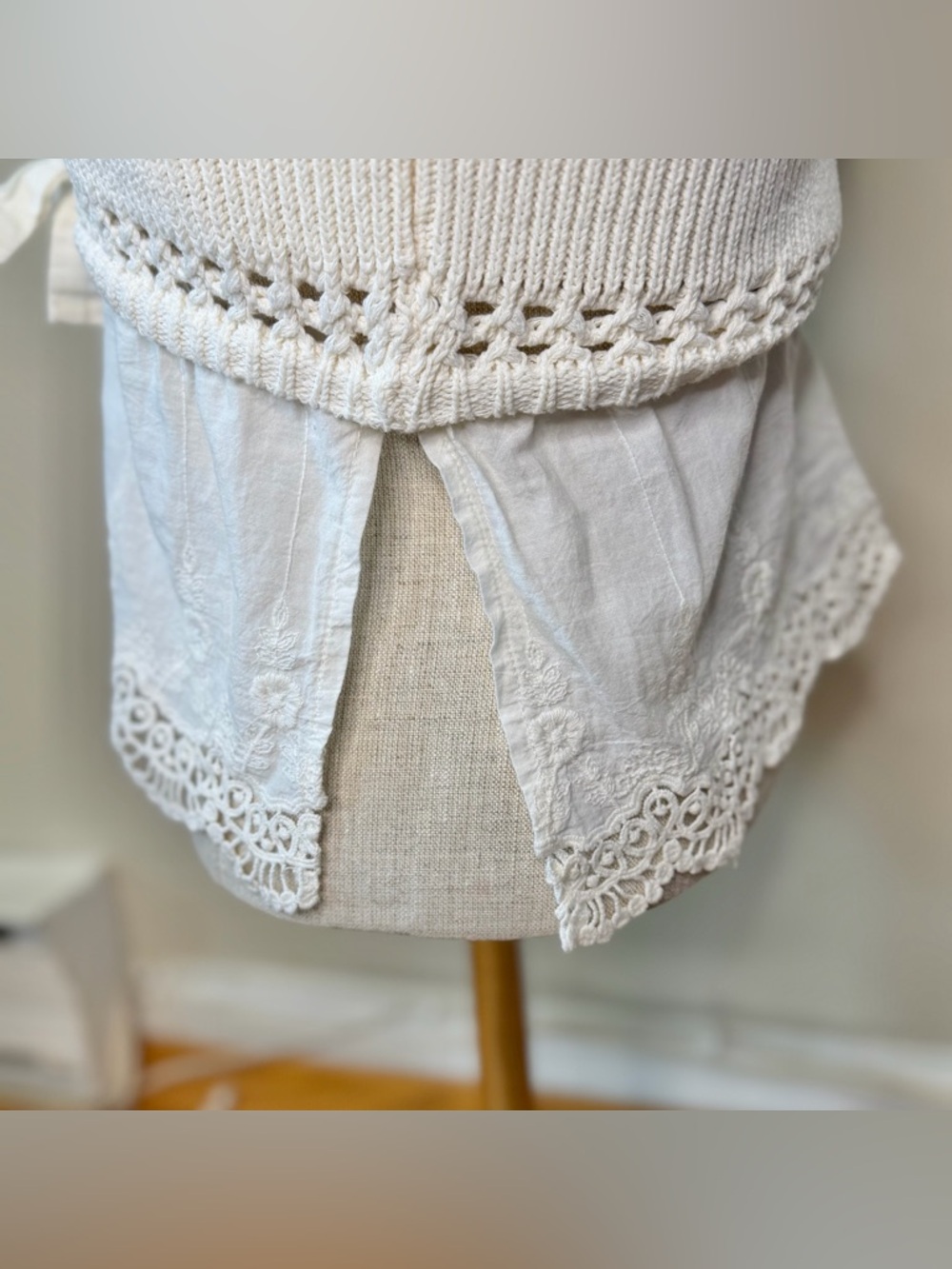 Zara Cream Crochet Ribbed Knit Lace-Trim Cami Tank S EUC Cottage Ballet Boho - Picture 6 of 11